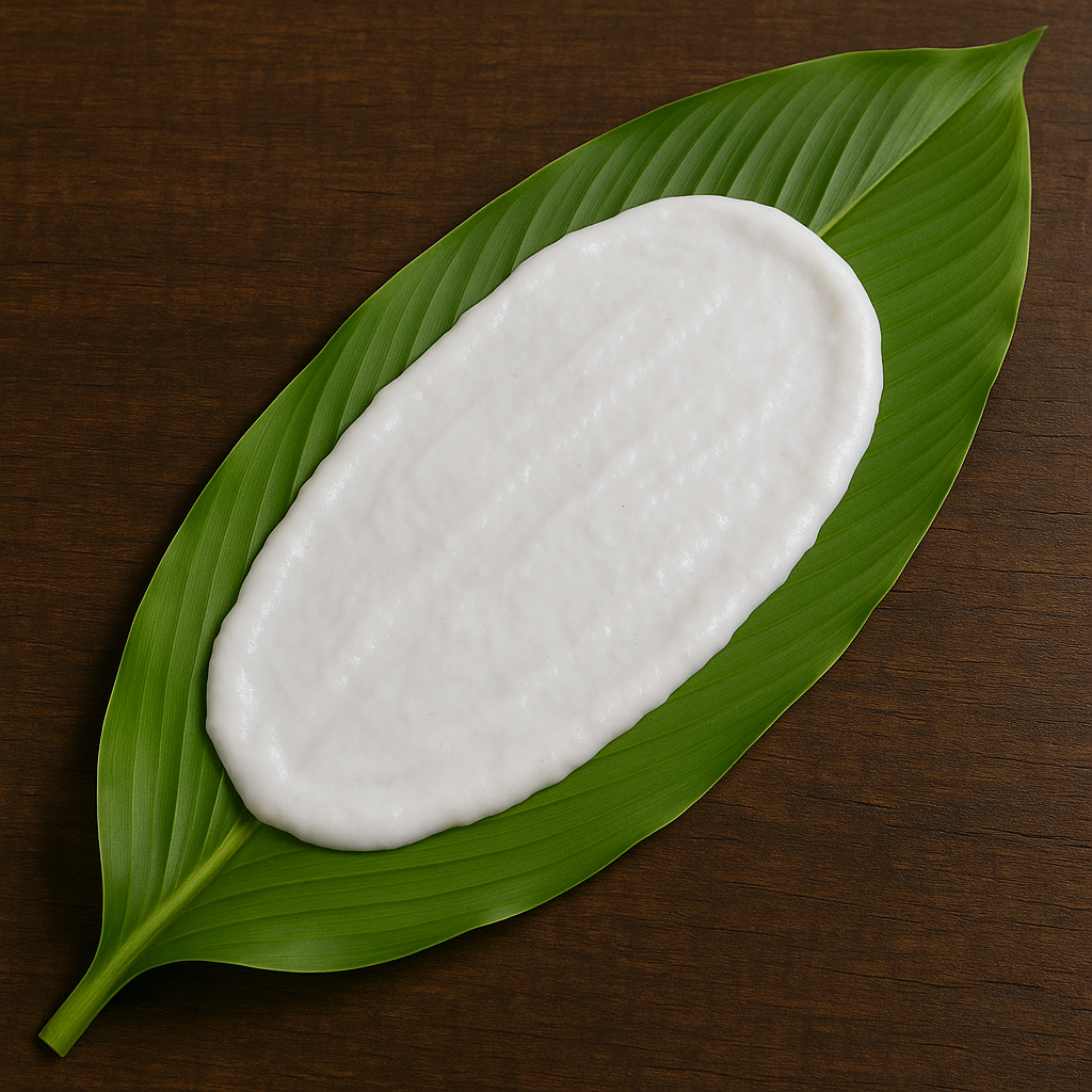 Turmeric leaf with a thin layer of rice paste for making Patoleo: Goan Tradition Wali Turmeric Mithai (Patoli).